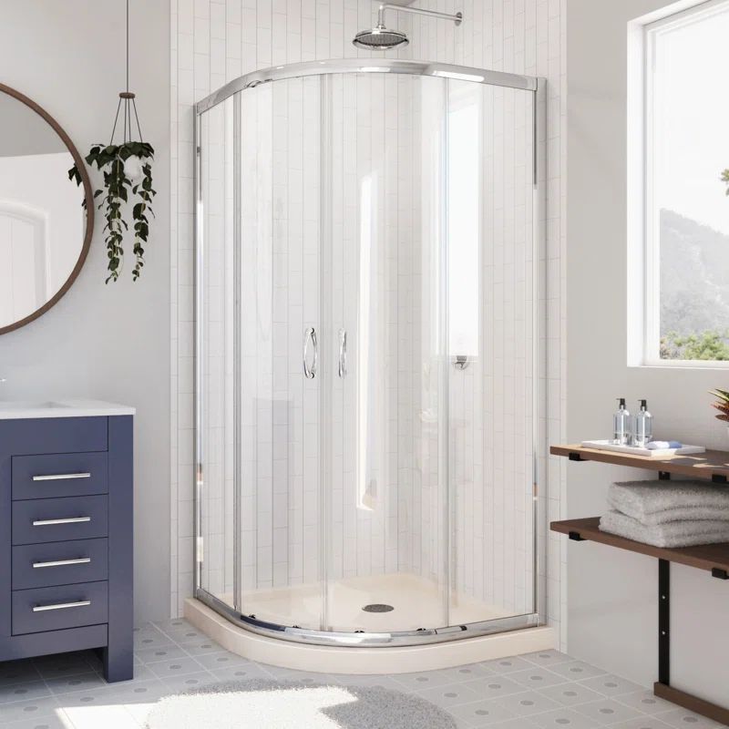 Prime 38" Frameless Clear Glass Round Sliding Shower Enclosure