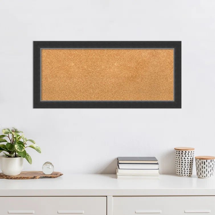 Natural Cork Board with Bark Rustic Char Narrow Frame, 36" x 18"