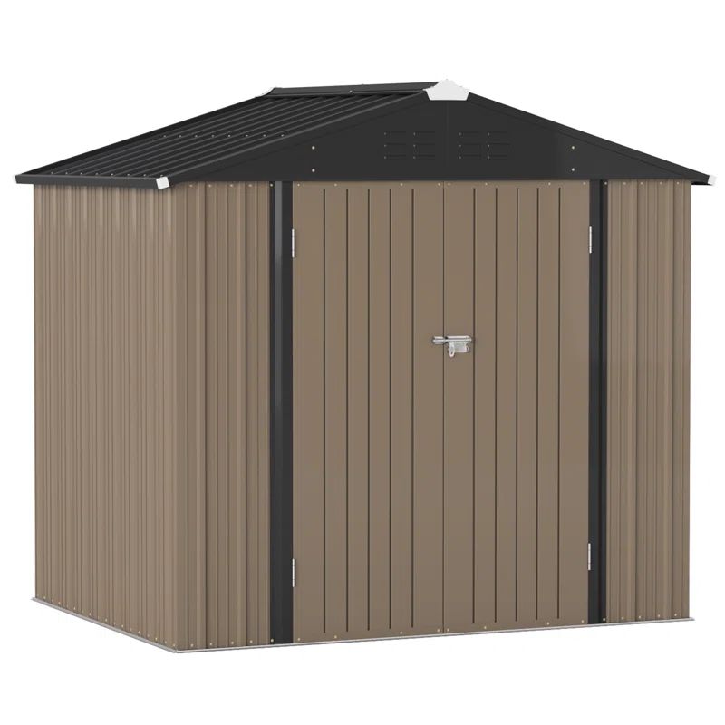 8 ft. x 6 ft. Brown Metal Outdoor Storage Shed with Sloping Roof