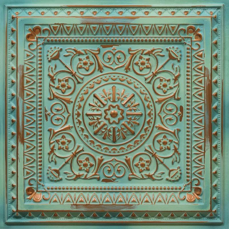 Natural Patina 24'' PVC Ceiling Tile with Ornate Design