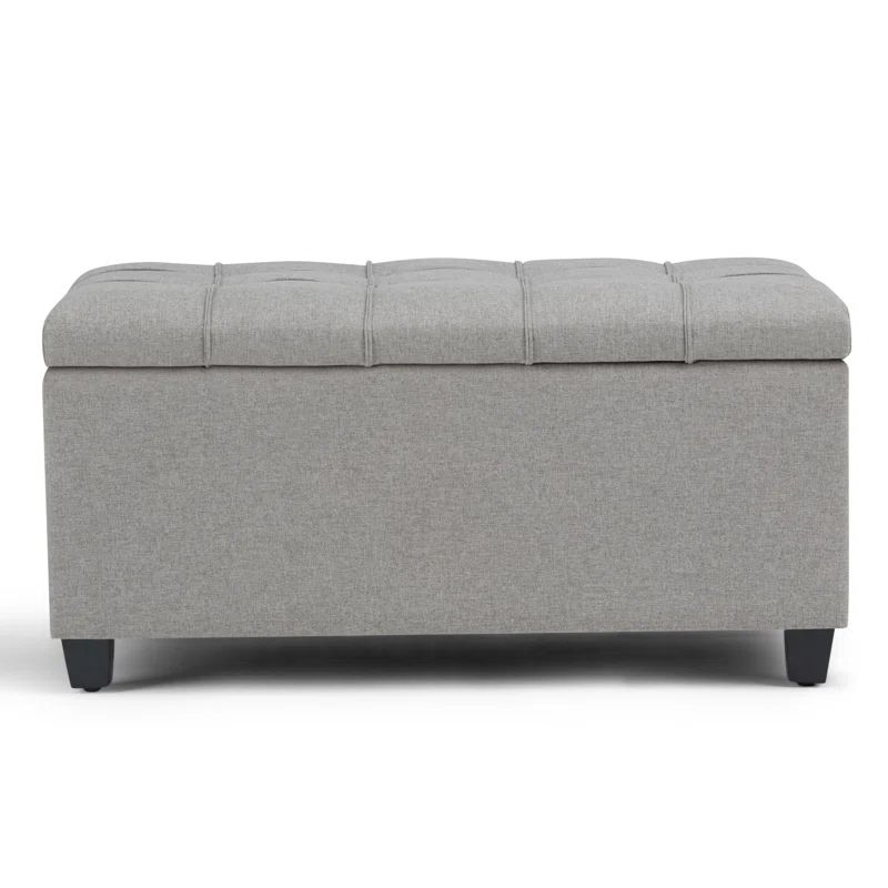 Dove Gray Tufted Rectangular Wood Storage Ottoman Bench