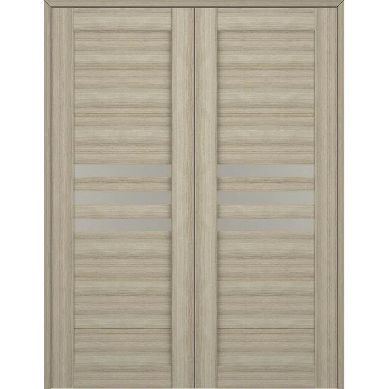 Shambor Beige Pine Composite Prehung French Door with Frosted Glass