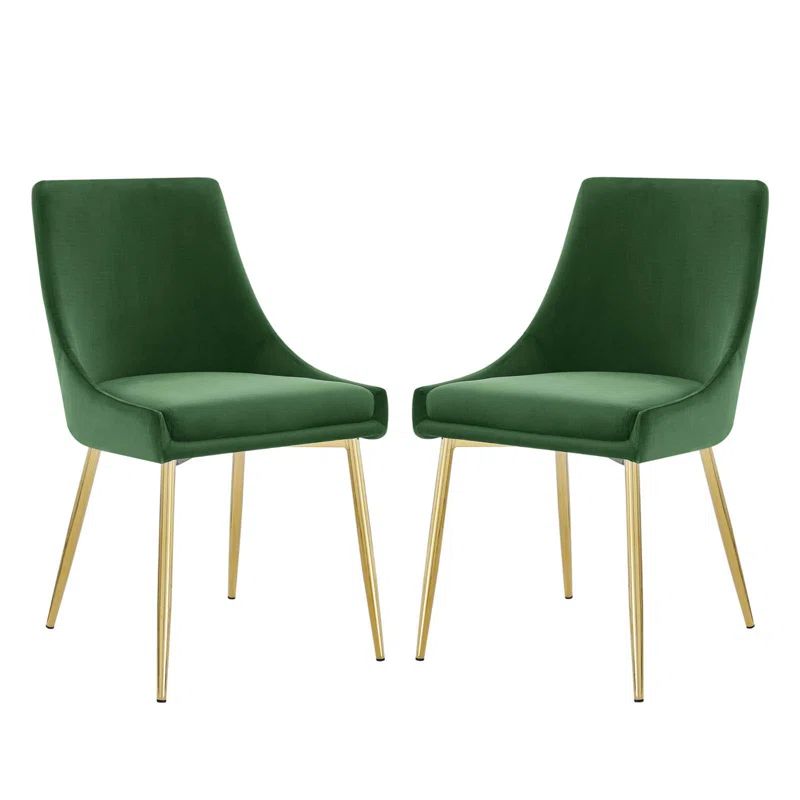 Low Parsons Side Chair in Gold Emerald Velvet with Wood & Metal