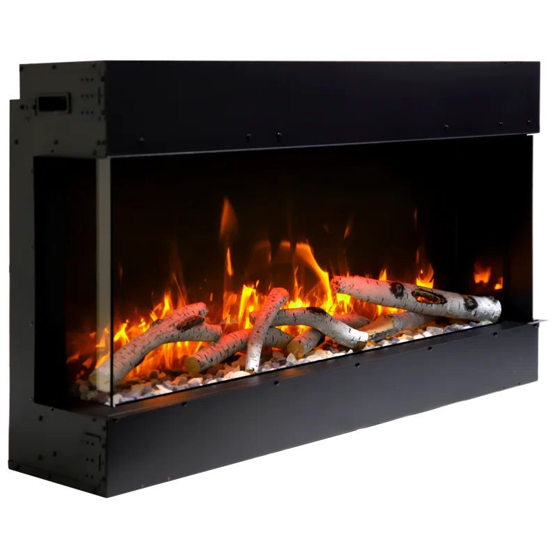 Amantii 75" Black and Gray Electric Fireplace with Log Set