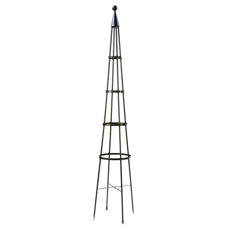 Graphite Wrought Iron Garden Obelisk Trellis, 84 Inches
