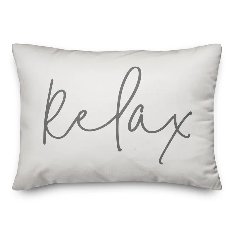 White and Gray Spun Polyester Relax Script 14x20 Pillow