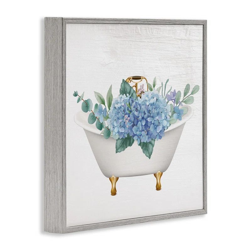 Gray Framed Botanical Hydrangea Blossoms Canvas Print, 12 x 12