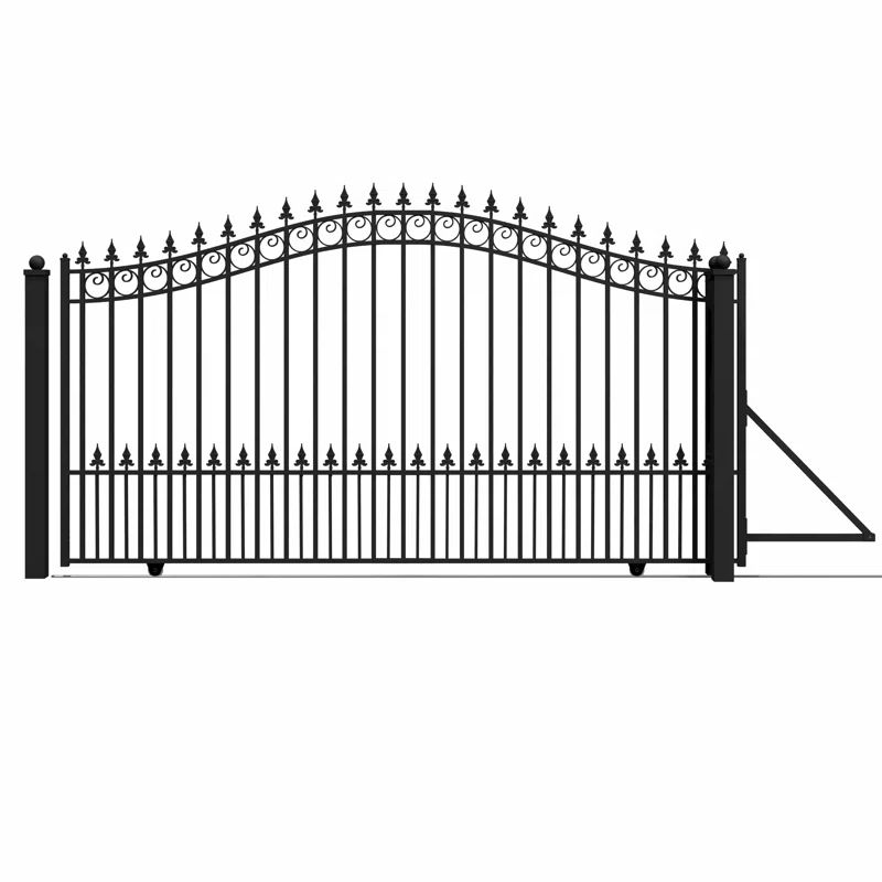 Prague Style Black Steel Arched Sliding Driveway Gate with Security Kit