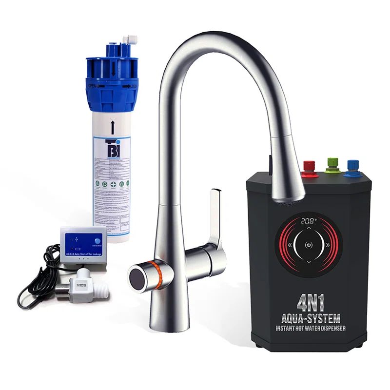 Brushed Nickel Pull-Out Spray Kitchen Faucet with Instant Hot Water Dispenser