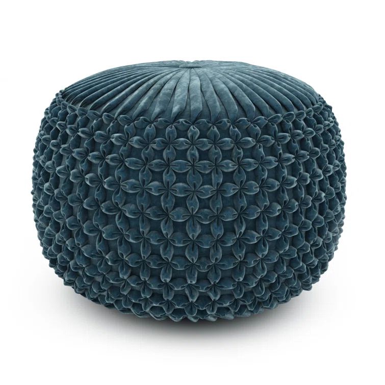 Teal Velvet Tufted Round Pouf Ottoman