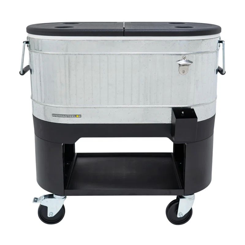 Permasteel 120-Qt Galvanized Steel Rolling Patio Cooler with Wheels