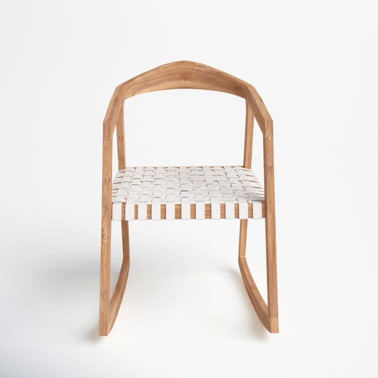 Willa Teak & White Leather Curved Rocking Chair