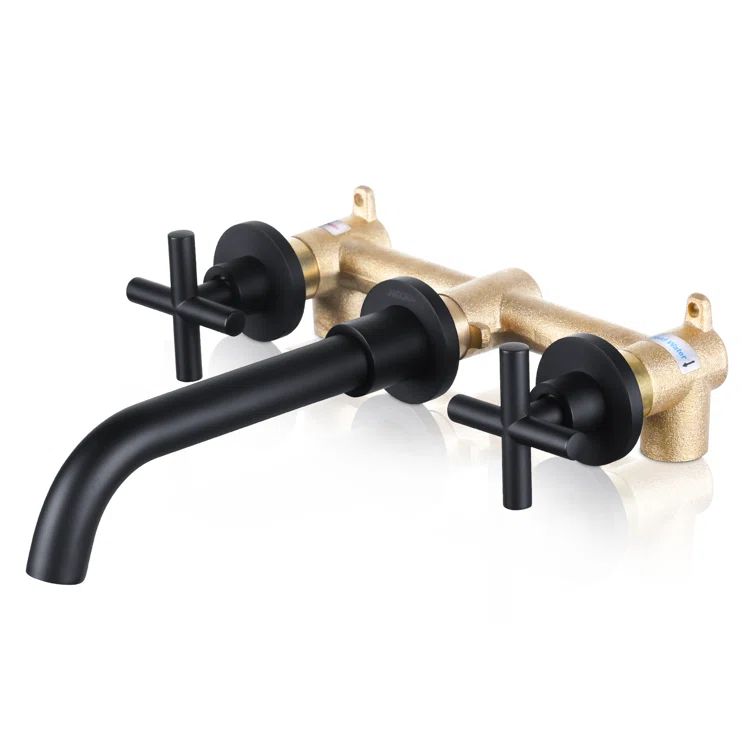 Matte Black Wall Mounted Double Handle Roman Tub Faucet