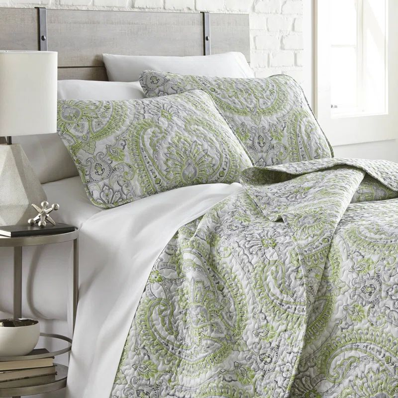 Green Twin Reversible Microfiber Paisley Quilt Set