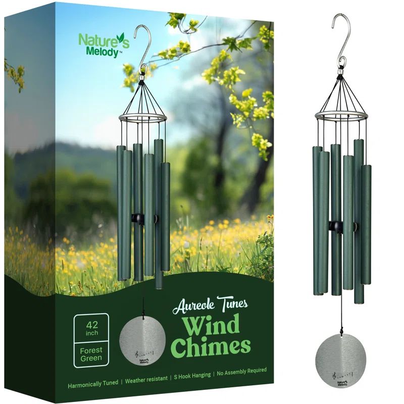 Forest Green 42" Aluminum Outdoor Wind Chimes with 6 Tubes