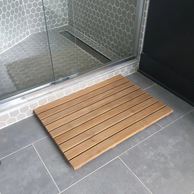 Natural Teak Wood Slatted Shower Mat 27" x 20"