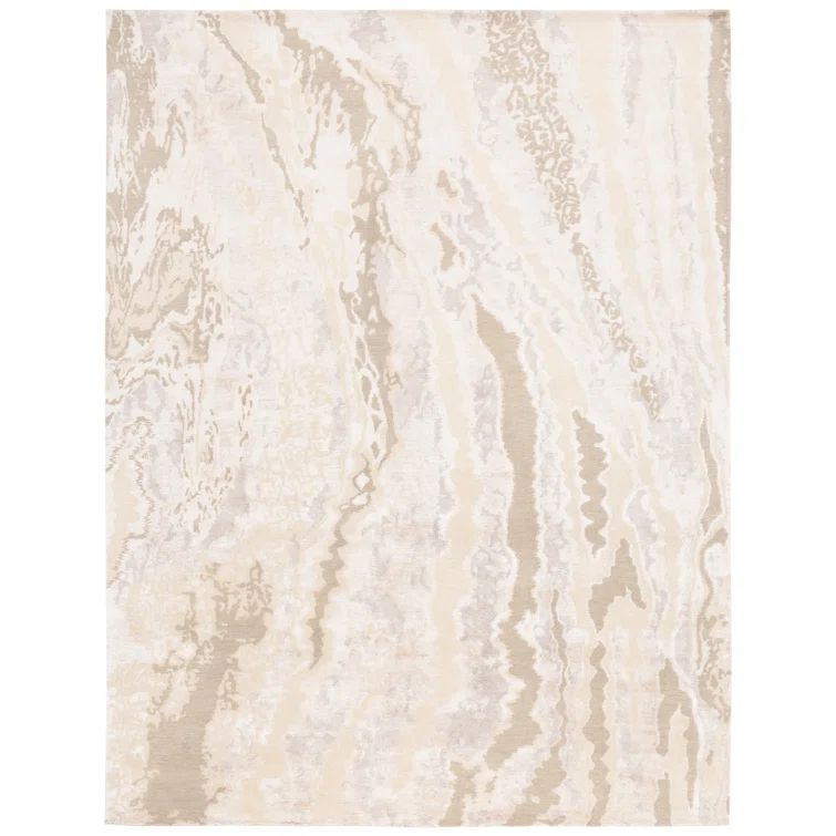 Ivory Hand-Knotted Wool and Silk 8' x 10' Rug