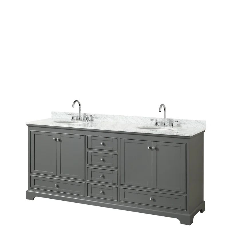 Deborah 80'' Dark Gray Double Bathroom Vanity with Marble Top