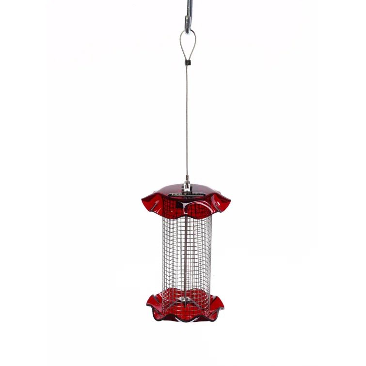 Red Stainless Steel and Acrylic Hanging Tube Bird Feeder
