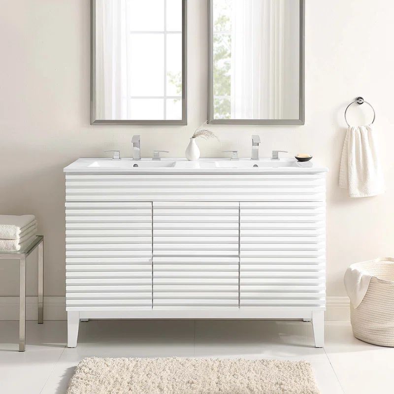 Render White 48" Double Sink Freestanding Bathroom Vanity