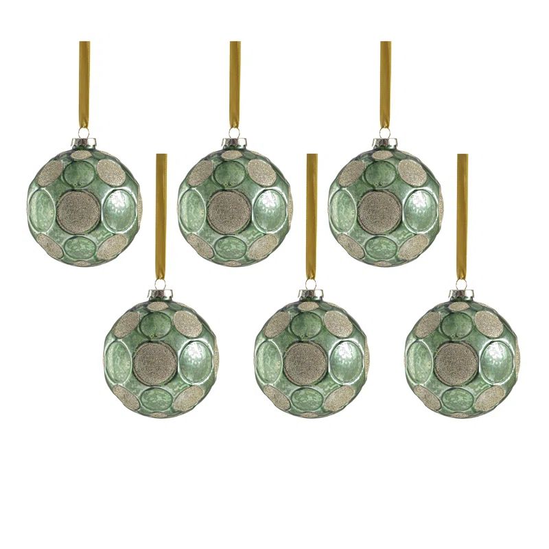 Matte Frosted Green and Gold Glass Ball Ornament Set