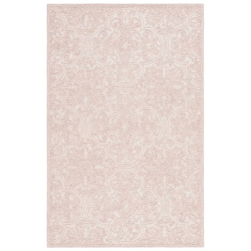 Ivory and Pink Hand Tufted Wool 6' x 9' Area Rug
