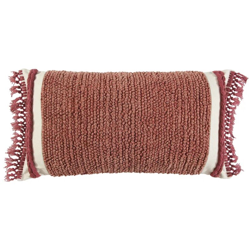 Rust Woven Cotton Macramé Fringe Lumbar Throw Pillow