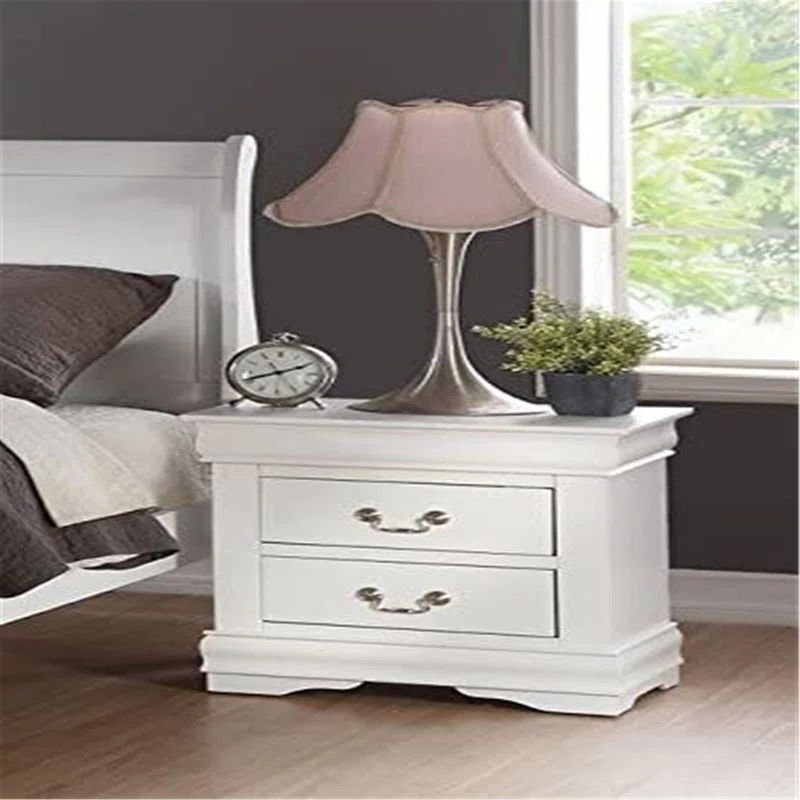 White Pine 2-Drawer Nightstand with Brushed Nickel Handles