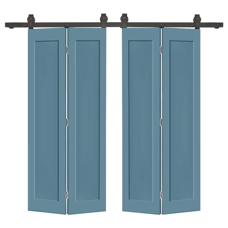 Dignity Blue Hollow Core Composite Double Bi-Fold Door with Barn Hardware Kit