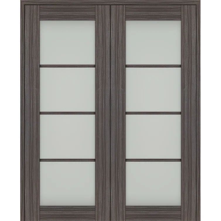 Paola 48" Gray Oak Composite French Door with Frosted Glass