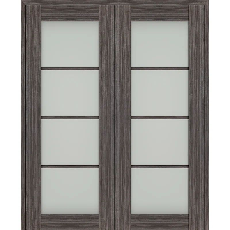 Paola 55.5" x 79.37" Gray Oak Composite French Door with Frosted Glass