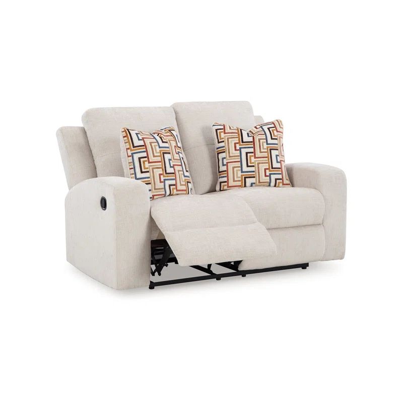 Beige Tufted Fabric Loveseat with Check Pattern