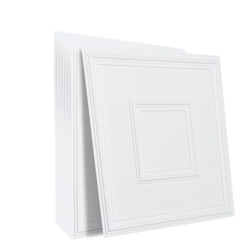 White 24x24 PVC 3D Textured Ceiling Tiles, 12-Pack
