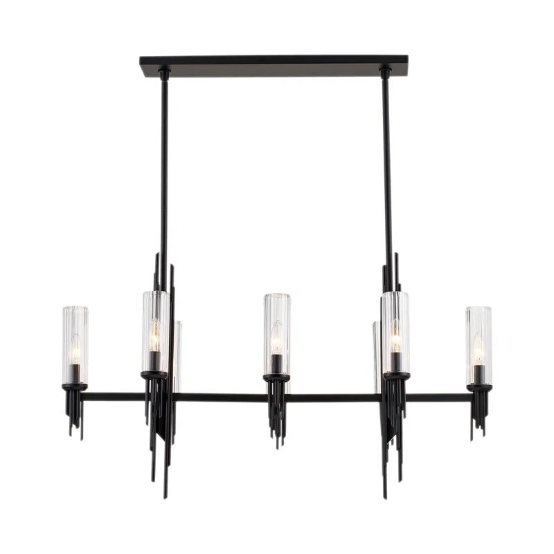 Torres Matte Black 8-Light Linear Island Pendant with Crystal Shades