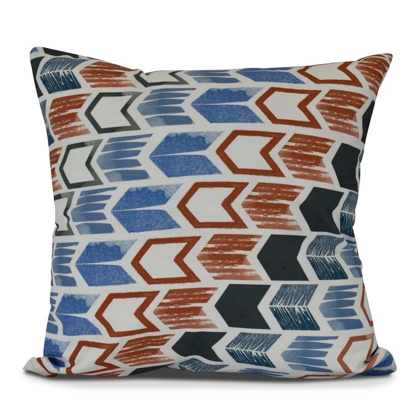 Gray Geometric Print Polyester Square Outdoor Pillow