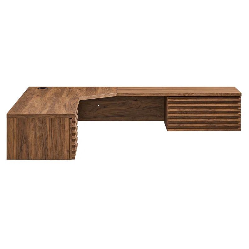 Walnut Wood Wall Mounted Corner Desk with Adjustable Height and Drawer