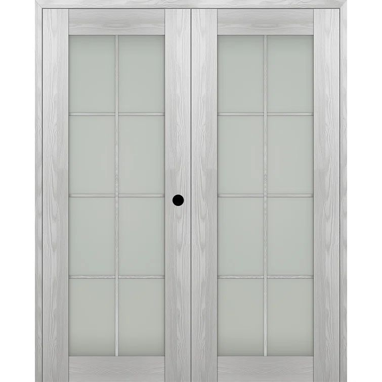 Rebiera Ash 72" x 96" Frosted Glass 8 Lite Prehung Double Door