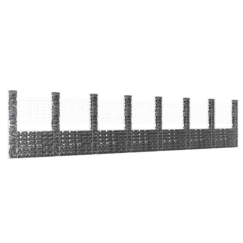 VidaXL Silver Iron Gabion Fence Panel with Posts