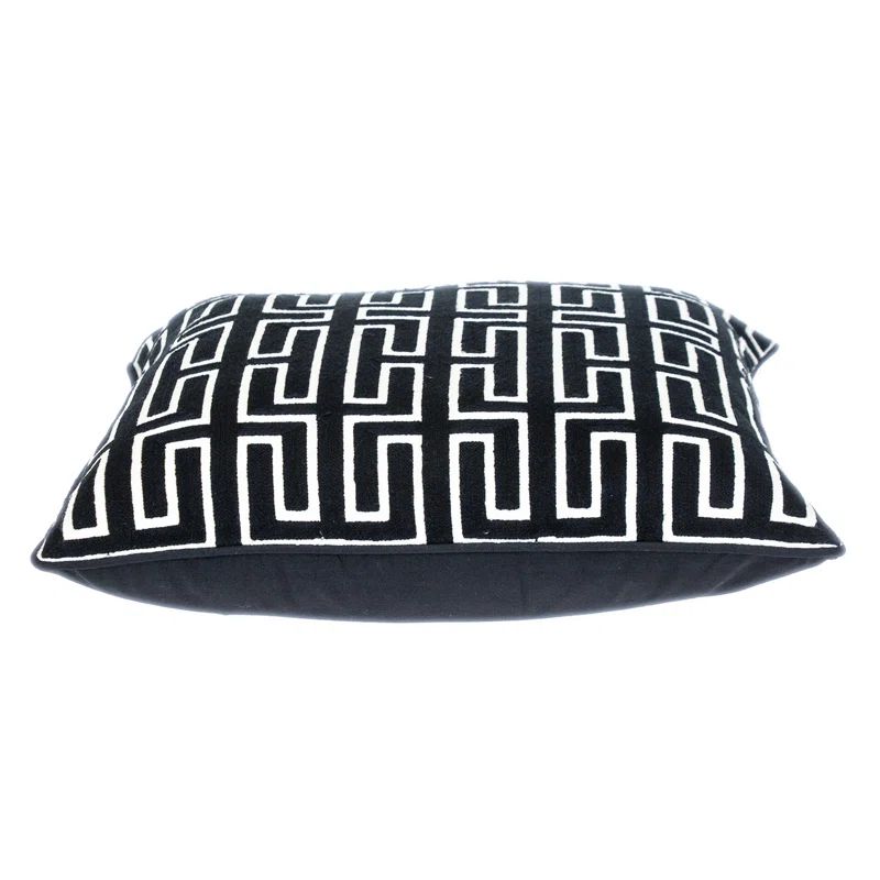 Black and White Geometric Embroidered Cotton Throw Pillow