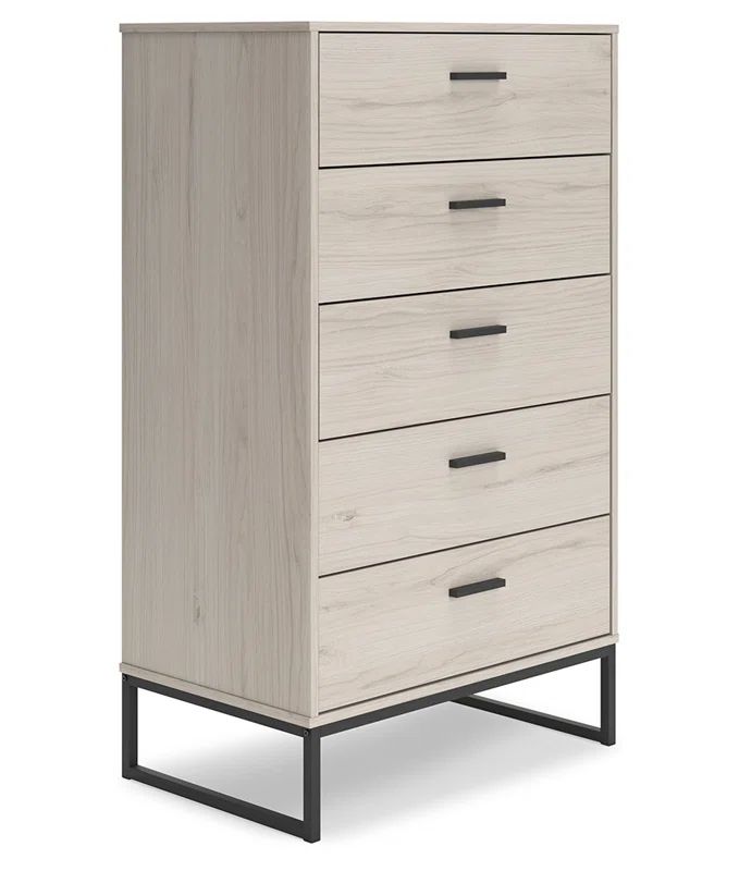 Socalle Mid-Century 5-Drawer Chest in Light Wood and Black