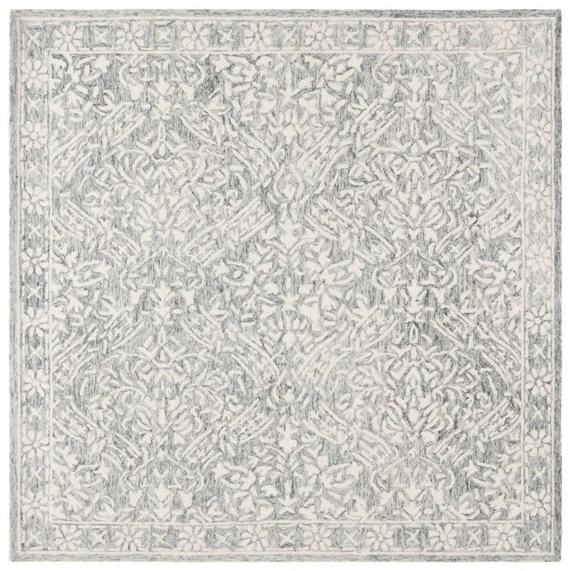 Ivory and Gray Round Tufted Wool Trellis Rug