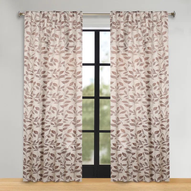 Superior White and Copper Polyester Blackout Curtains with Leaf Design, 52" x 84"