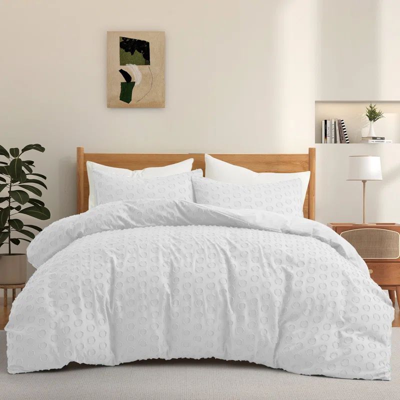 Cream Twin Clipped Jacquard Geometric Duvet Cover Set