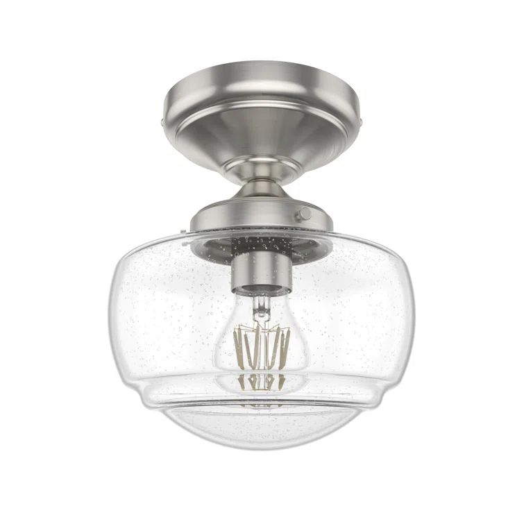 Saddle Creek Brushed Nickel 1-Light Mini Semi-Flush Mount with Clear Seeded Glass