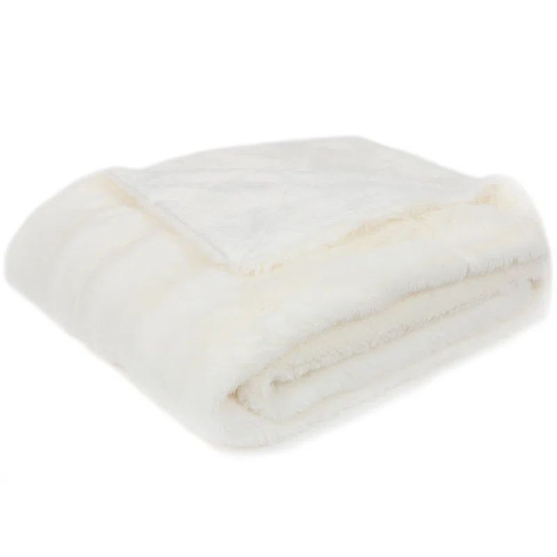 White Faux Fur Reversible Machine Washable Pet Blanket