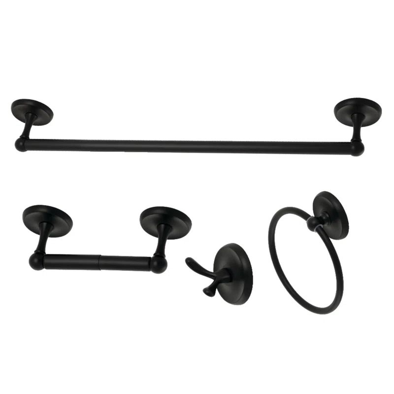 Matte Black Victorian 4-Piece Metal Bathroom Hardware Set