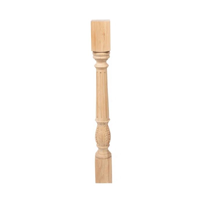 Elegant 35'' Unfinished Rubberwood Acanthus Leaf Kitchen Island Support Leg