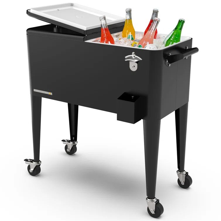 Black Steel 80-Quart Rolling Patio Cooler with Wheels