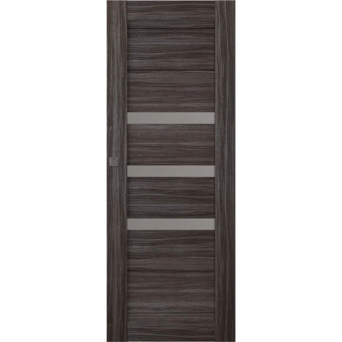 Cold Brown and Gray Oak Interior Slab Door with Frosted Glass
