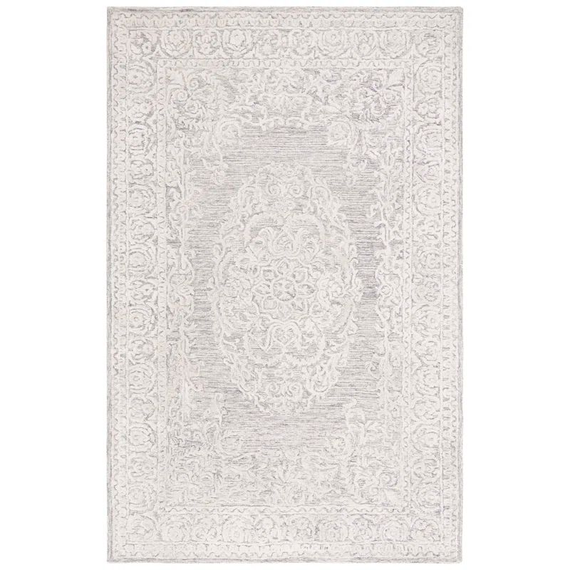 Gray and Ivory Hand-Tufted Wool Silk 8' x 10' Area Rug